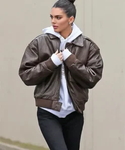 Kendall Jenner Dark Brown Leather Jacket