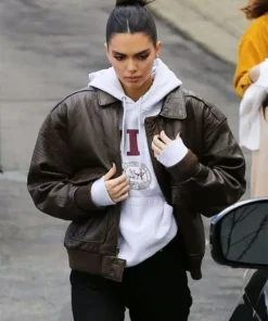 Kendall Jenner Dark Brown Leather Jacket