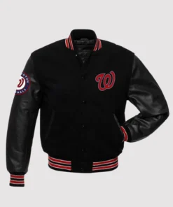 MLB Washington Nationals Black Letterman Jacket