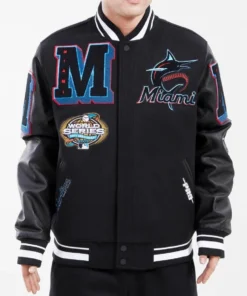 Miami Marlins Mash Up Black Varsity Jacket