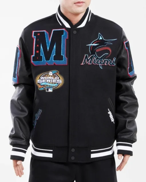 Miami Marlins Mash Up Black Varsity Jacket