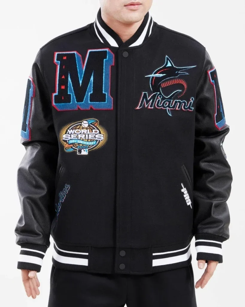 Miami Marlins Mash Up Black Varsity Jacket