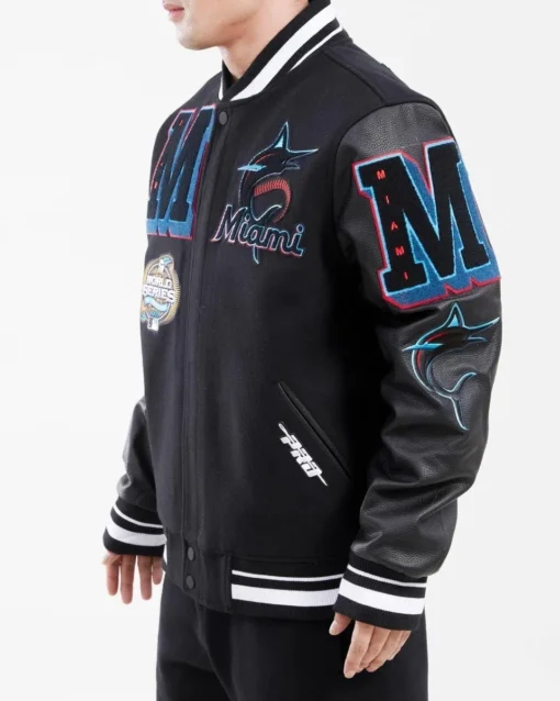 Miami Marlins Mash Up Black Varsity Jacket