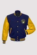 Milwaukee Brewers Yellow and Blue Letterman Jacket
