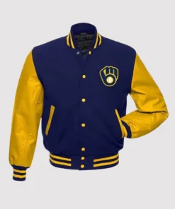 Milwaukee Brewers Yellow and Blue Letterman Jacket