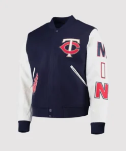 Minnesota Twins Navy Blue and White Letterman Jacket