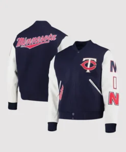 Minnesota Twins Navy Blue and White Letterman Jacket