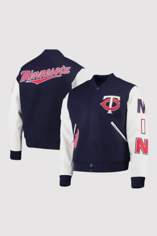Minnesota Twins Navy Blue and White Letterman Jacket