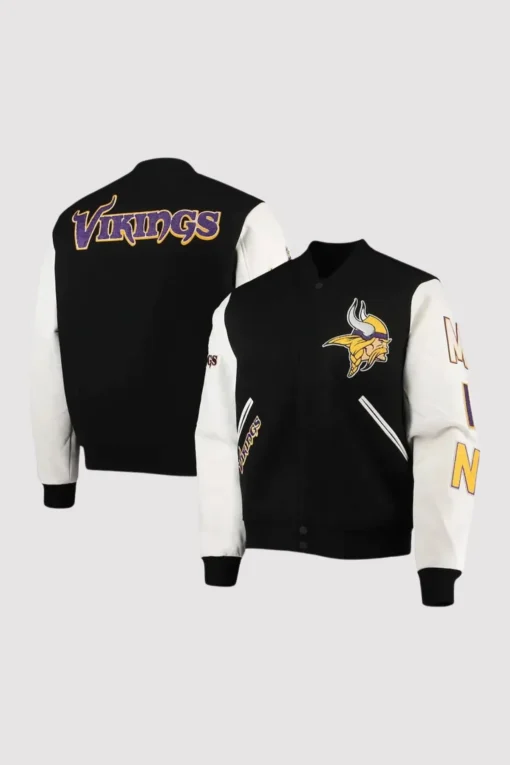 Minnesota Vikings Black and White Varsity Jacket