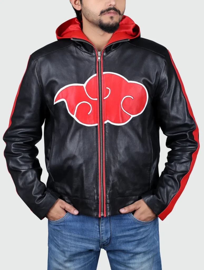 Naruto Akatsuki Hooded Leather Cosplay Jacket